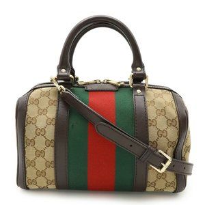 GUCCI GG Canvas Sherry Line Handbag/Shoulder Bag in Khaki Beige and Bordeaux ...